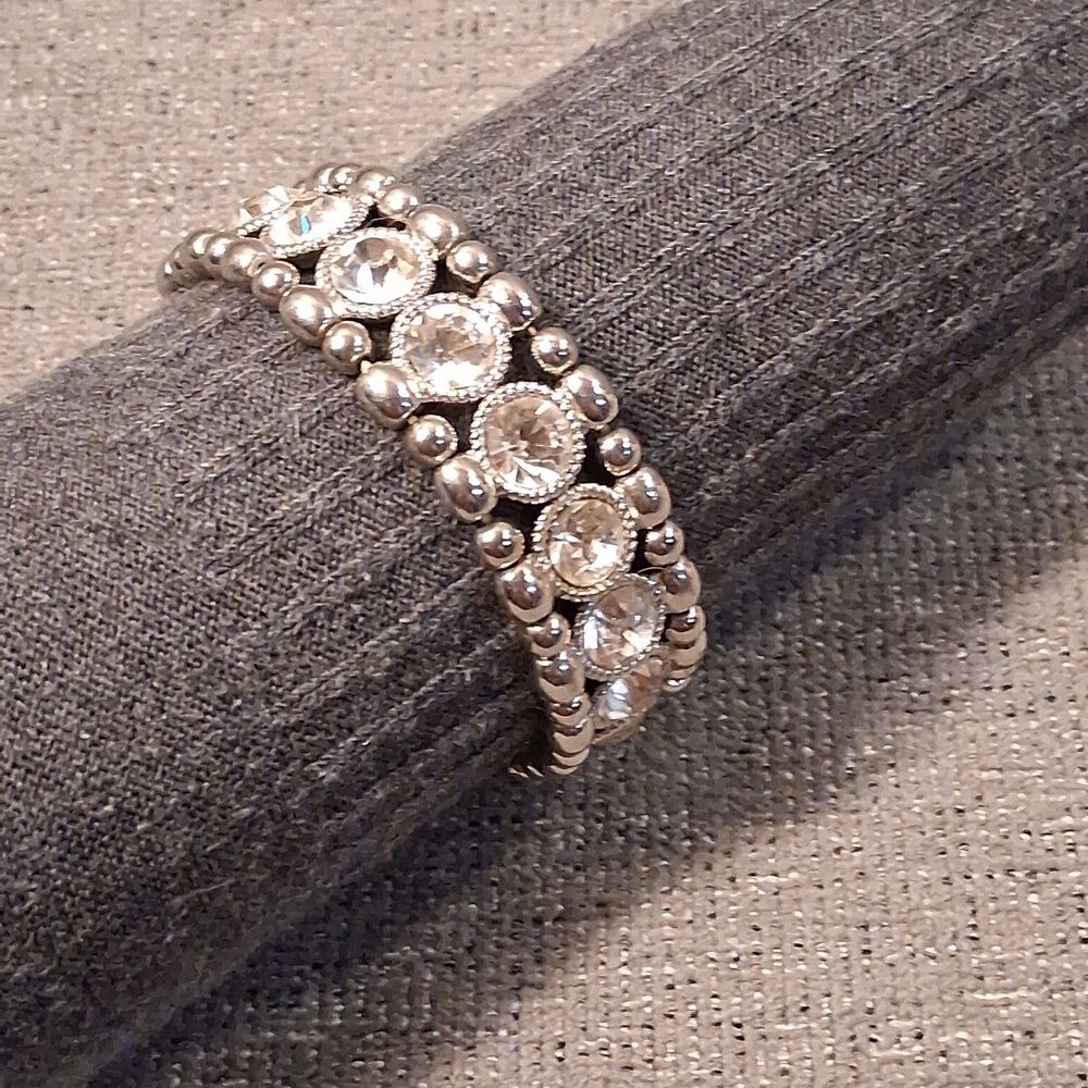 Silver Multi Row Rhinestone Stretch Bracelet Sparkling Crystal Costume Jewelry